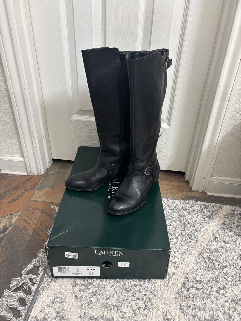 Lauren Ralph Lauren Black Leather Over-The-Knee Riding Boots